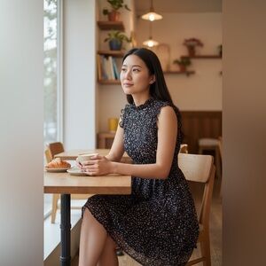 AQUA Girls' Abstract Dot Pinks & Black Print Flutter Midi Dress Girls Small